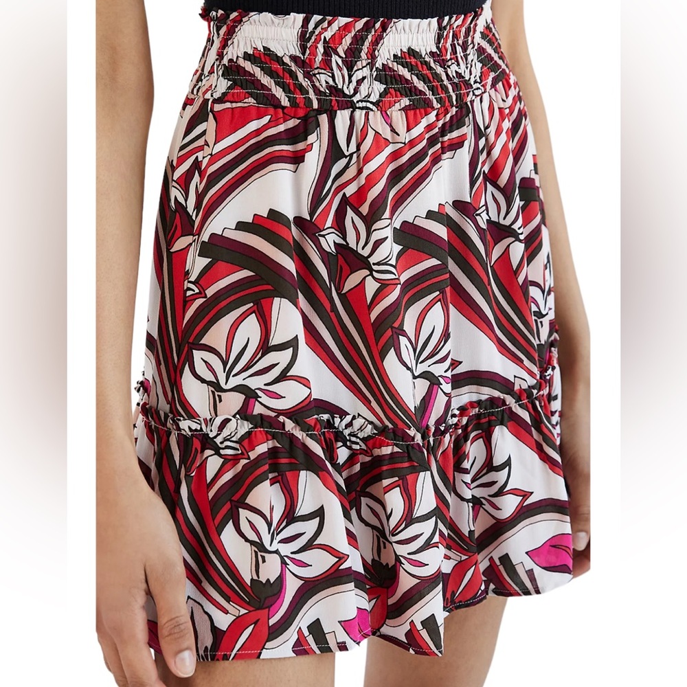 By Anthropologie Bold Print Tiered Aline Pull ON Mini Skirt XS
